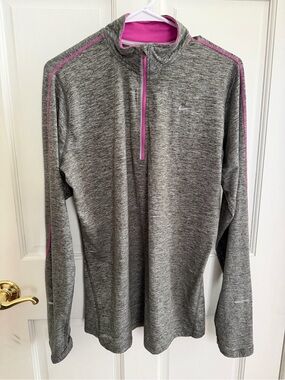 Womens NIKE ELEMENT Dri-Fit 1/4 Zip Pullover Running Top Size XL Grey/Pink